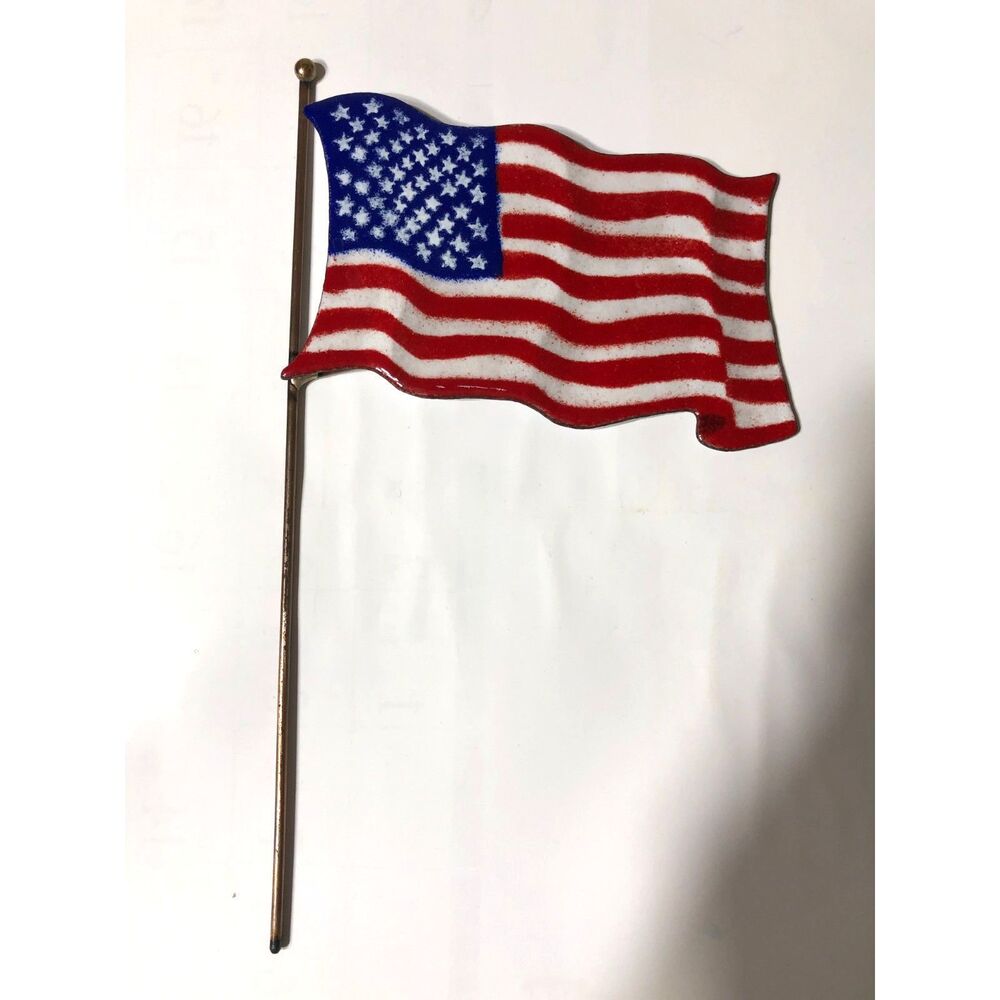 Vtg 80s Bovano of Cheshire Enamel on Copper American Flag Wall Art Sculpture 8"